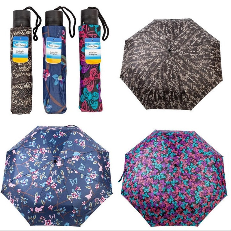 83958 – TRAVEL UMBRELLA LADIES STEEL SHAFT/BLK HANDLE ASSORTED COLORS