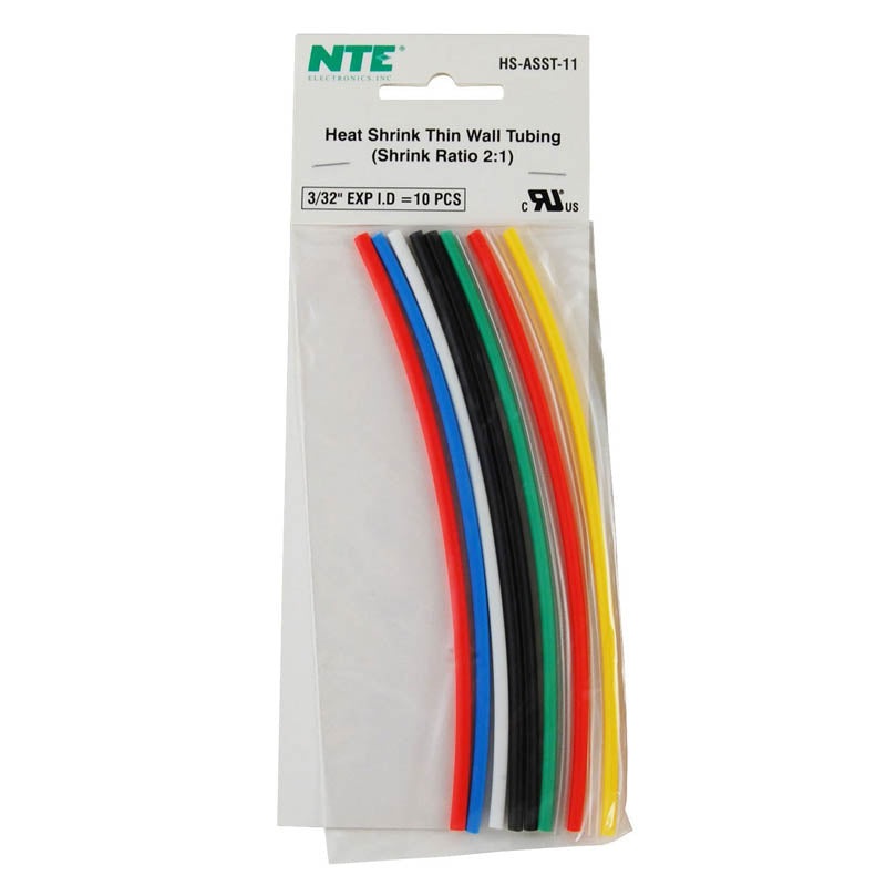 HS-ASST-11 – TUBING HST 3/32IN X 6IN ASSORTED COLORS 10PCS/PACK SHRINK 2:1