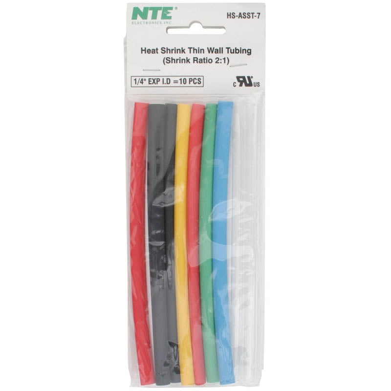HS-ASST-7 – TUBING HST 1/4IN X 6IN ASSORTED COLORS 10PCS/PACK SHRINK 2:1