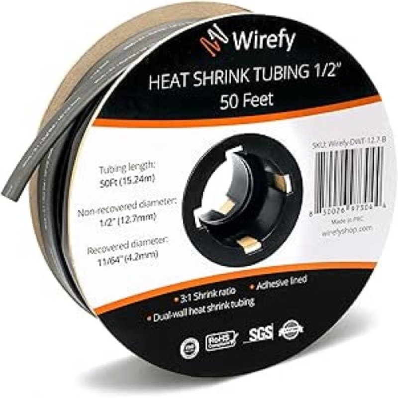 WIREFY-DWT-12.7-B – TUBING HST 1/2INX50FT DW BLK 3:1 ROLL W/ADHESIVE