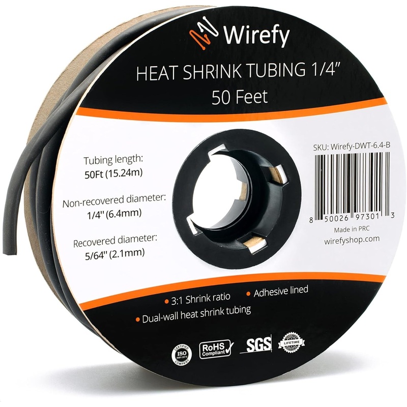 WIREFY-DWT-6.4-B – TUBING HST 1/4INX50FT DW BLK 3:1 roll w/adhesive