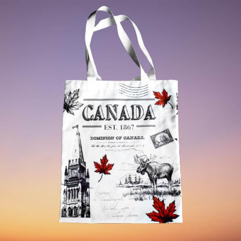 01-0484 – CANADA TOTE BAG B/W+RED MAPLE LEAFS
