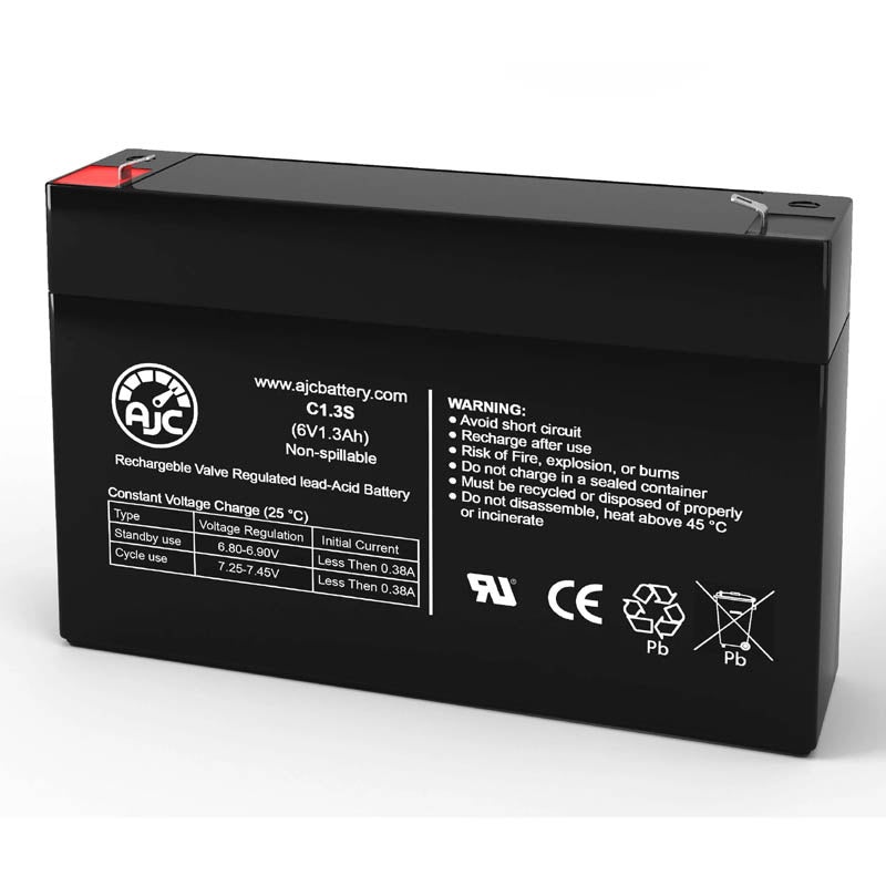 C1.3S-T1-A – BATTERY LEAD ACID 6V 1.3AH QTAB 3.81X0.98X2IN(LXWXH)