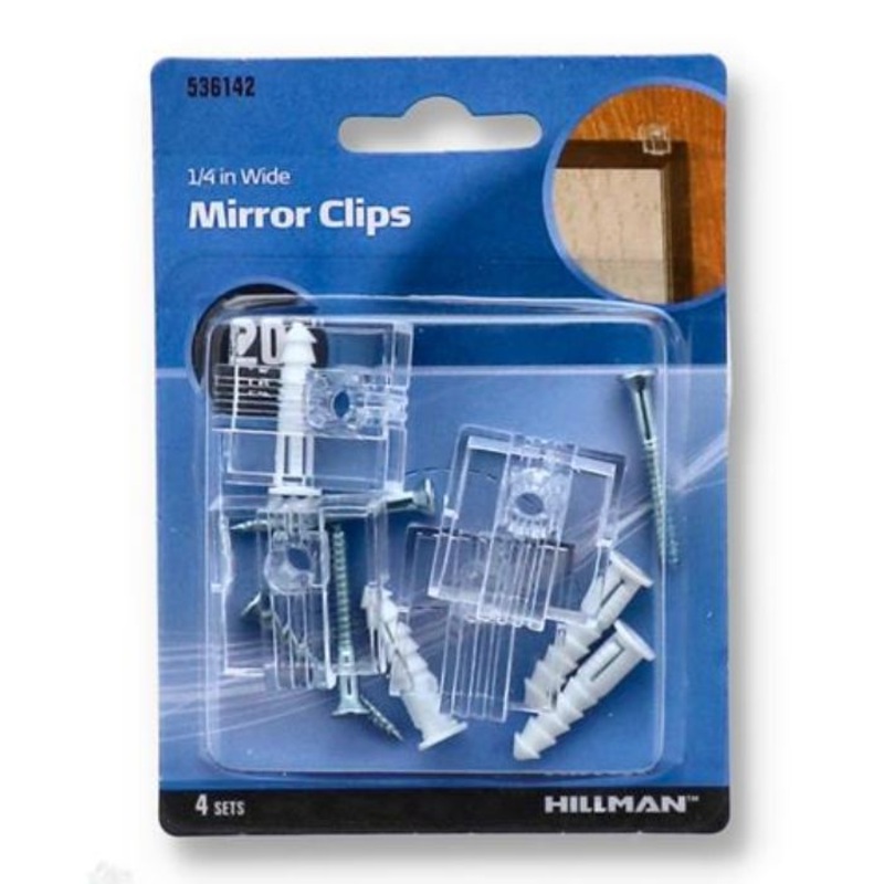 536142H – MIRROR CLIPS 1/4IN WIDE PLASTIC WITH ANCORS 4SETS (4 pcs/pkg)