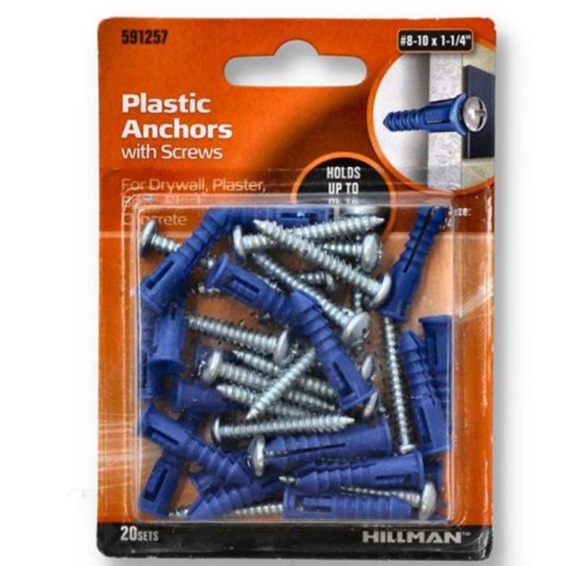 591257H – ANCHOR PLASTIC BLUE WITH SCREWS #8-10 1-1/4IN FOR DRYWALL (20 pcs/pkg)