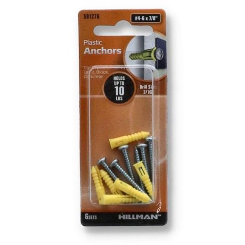 591276H – ANCHOR PLASTIC YEL WITH SCREWS #4-6x 7/8 inch set of 6 pcs (6 pcs/pkg)
