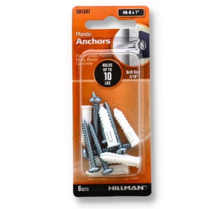 591307H – ANCHOR PLASTIC WHITE WITH SCREWS #6-8x 1 INCH SET OF 6PCS (6 pcs/pkg)
