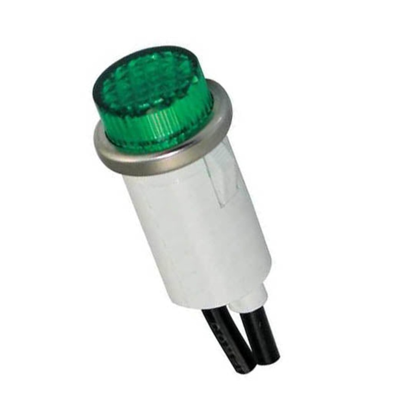 11-2374 – INDICATOR 250V 12MM GRN SNAP WIRE NEON FLAT DOME