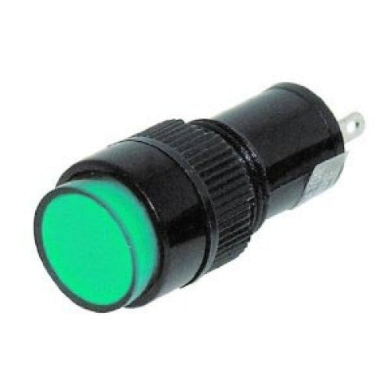 NN10CGR – INDICATOR 12V LED 9MM GRN CHMT SOL TAB ROUND LENS