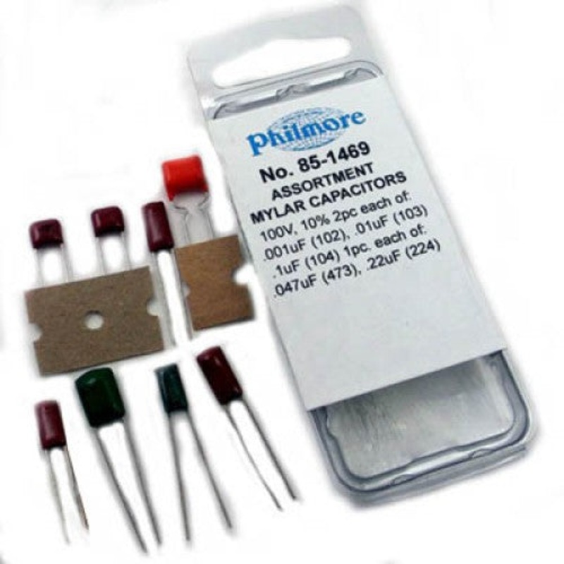 85-1469 – CAP FILM RDL MYLAR 2PCS OF.001UF .01UF.1UF 1PC OF.047UF.22UF 100V (10 pcs/pkg)