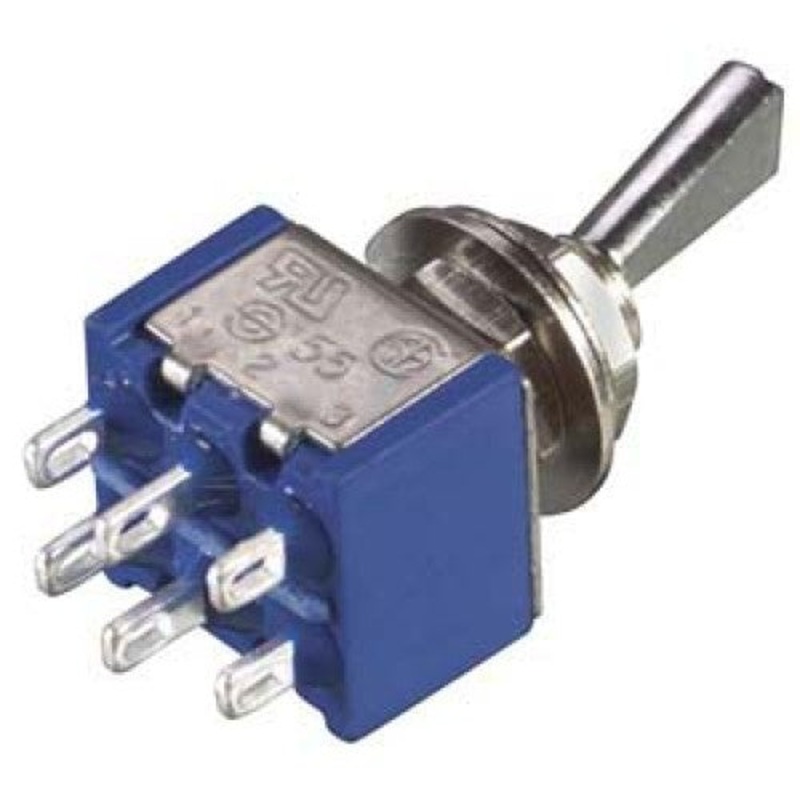 2750636 – TOGGLE SWITCH 2P2T 6A ON-NONE-ON 125VAC TH SOL FLAT ACTU 6MM HOLE
