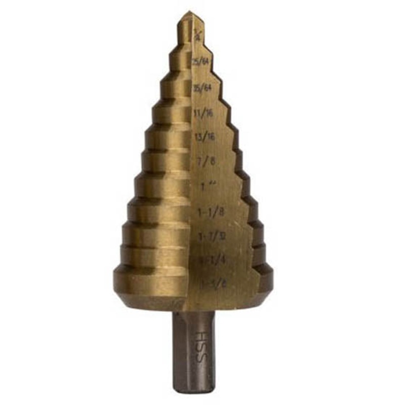TNHE-1913 – STEP DRILL BIT 1/4-1 3/8IN HSS WITH TITANIUM COATING