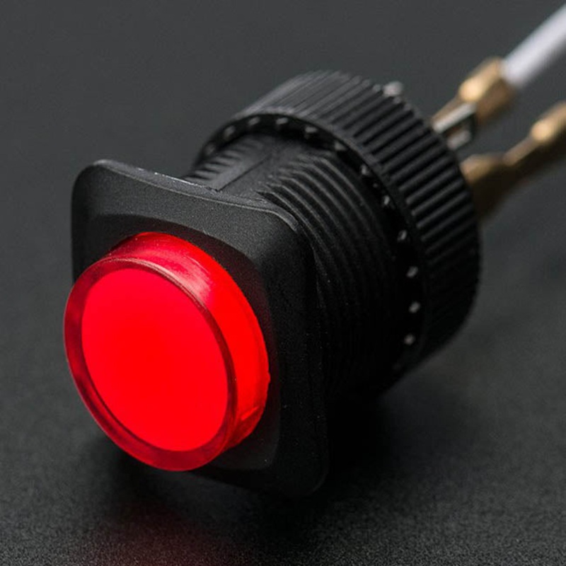 1442 – PUSH SWITCH LIT LATCH RED 1P1T ON/OFF 3A/125V 16MM TH SOL/PUSH