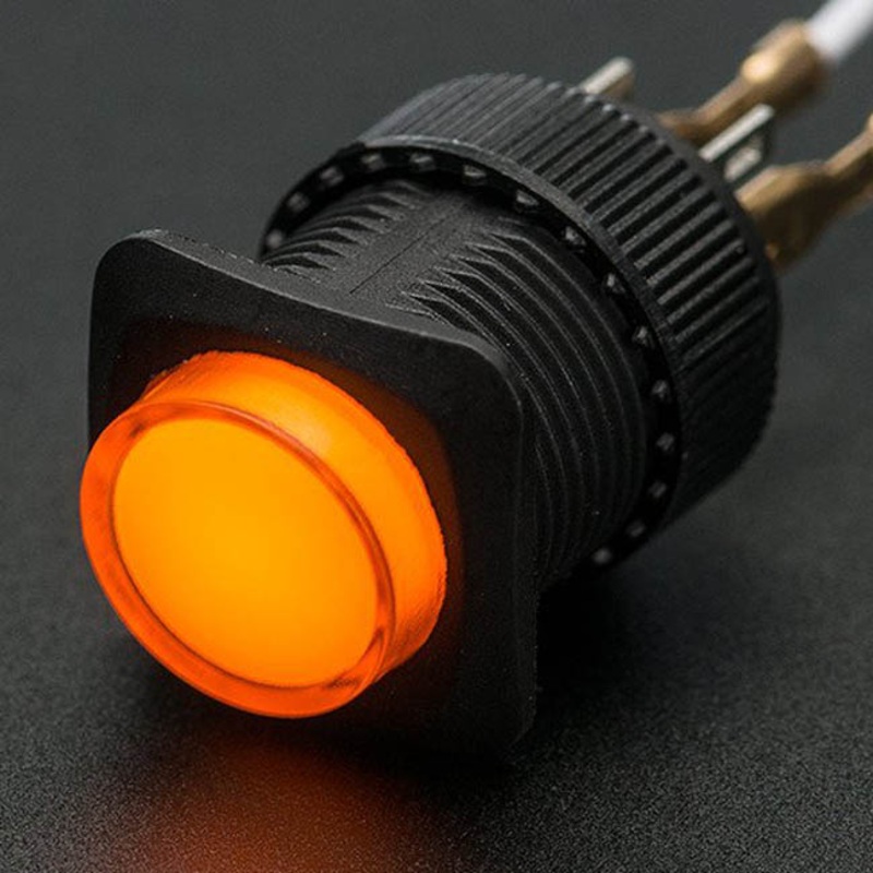 1444 – PUSH SWITCH LIT LATCH YEL 1P1T ON/OFF 3A/125V 16MM TH SOL/PUSH