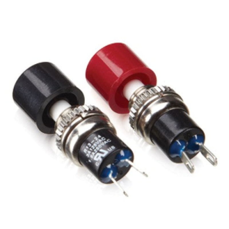 2751556 – PUSH SWITCH MOM 1P1T NO THR SOL 12.5MM 3A/125VAC 1RED AND 1BLK CAP (2 pcs/pkg)