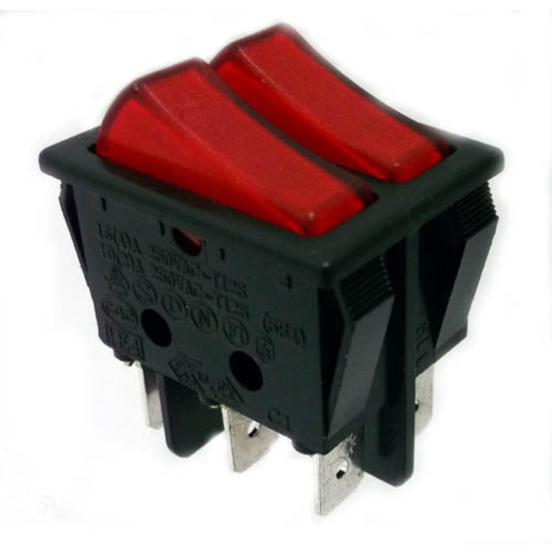 R210-2C2LBRN-DP – ROCKER SWITCH DUAL LIT 2P1T 16A ON-OFF 250VAC QT 22X30MM RED