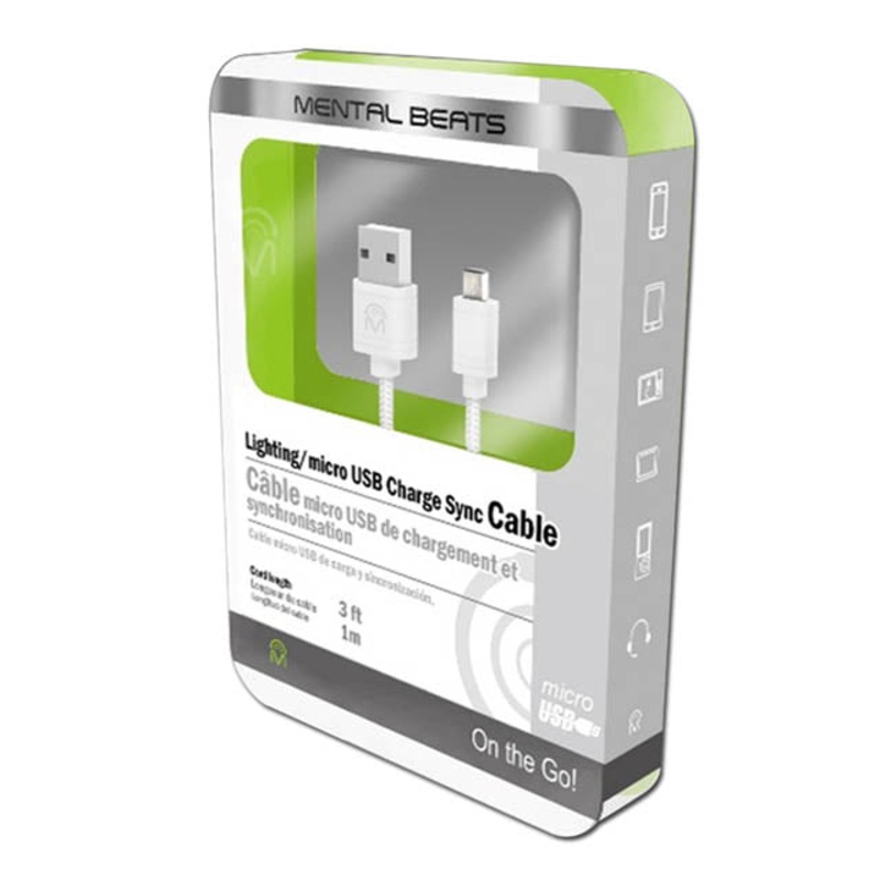 00569 – USB CABLE A MALE TO MICRO B MALE 3FT WHITE/BLACK