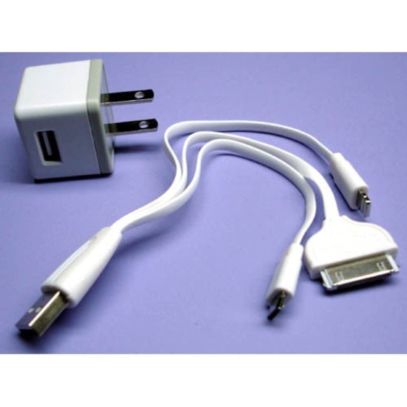 AD3124 – USB WALL CHARGER 5VDC 1A WITH 30P/LIGHTNING/MICRO CONN