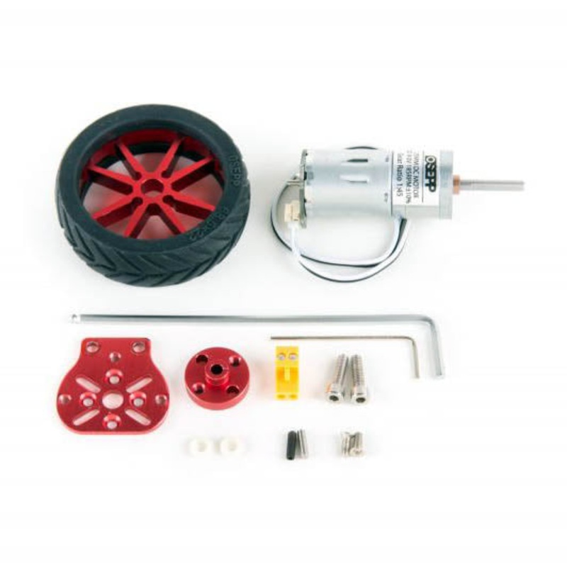 DC25WRIM – MOTOR DC 9V W/WHEEL 57MM AND RIM ALUMINUM BRACKETS TERMINAL KIT