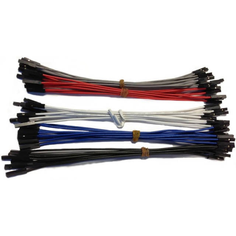 LS-FFPJ-6 – JUMPER WIRE FEMALE FEMALE 6IN 22AWG 50/PK RED BLK WHT GREY BLU