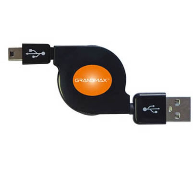 R-MINI-BK – USB CABLE A MALE TO MINI B MALE BLK 2.5FT RETRACTABLE
