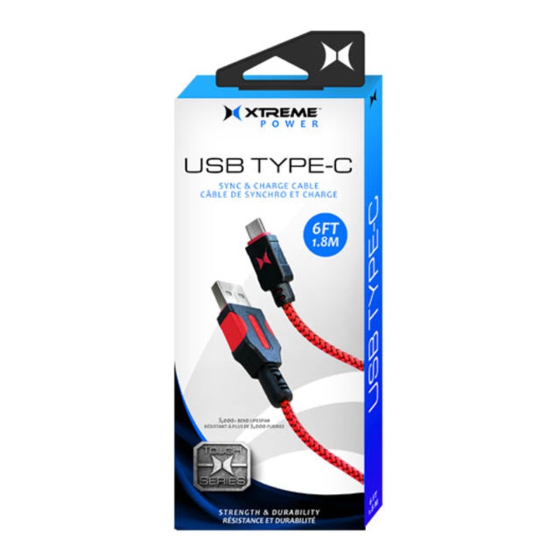 XCB2-1015-BLR – USB CABLE A MALE TO C MALE 6FT FAST CHRG BLK-RED