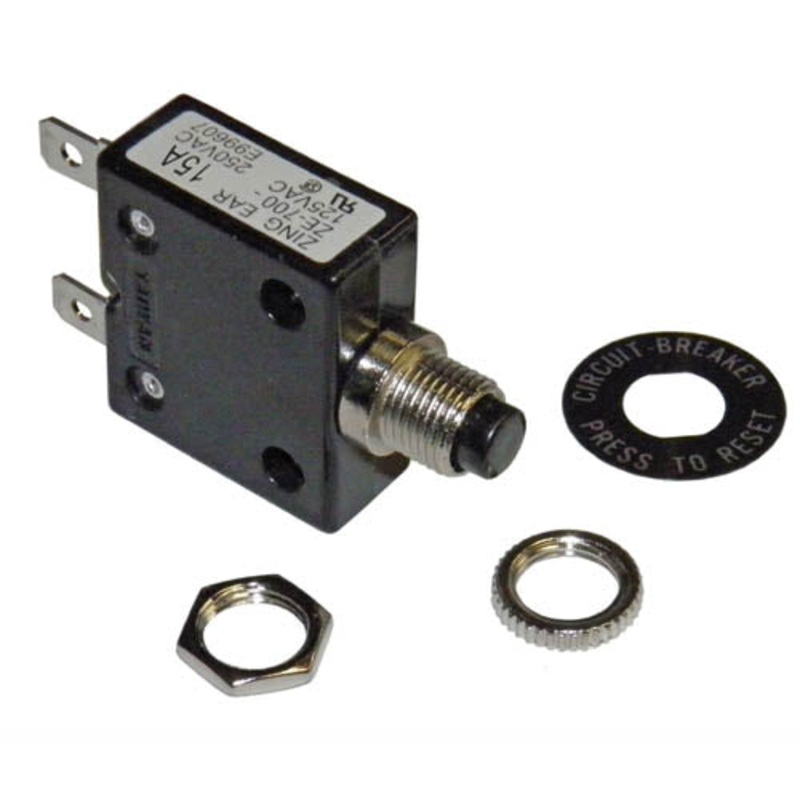 B7015 – CIRCUIT BREAKER 15A 250VAC PUSH CHMT 1P 11MM DIA QT 6.3MM