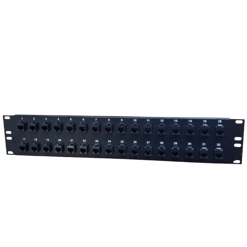 FP32-RC5-L-GEN – PATCH PANEL 32PORT CAT5E BLK 2U 19IN FEED THROUGH