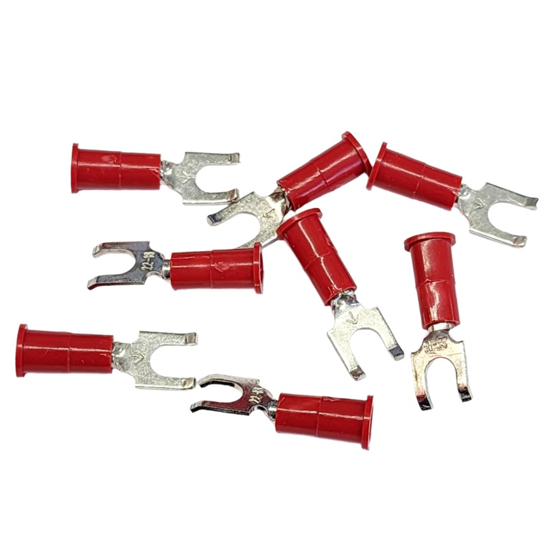 Noble 347D, 8pc #8 Flange Spade Red Insulated Crimp Terminals for 22-18 AWG