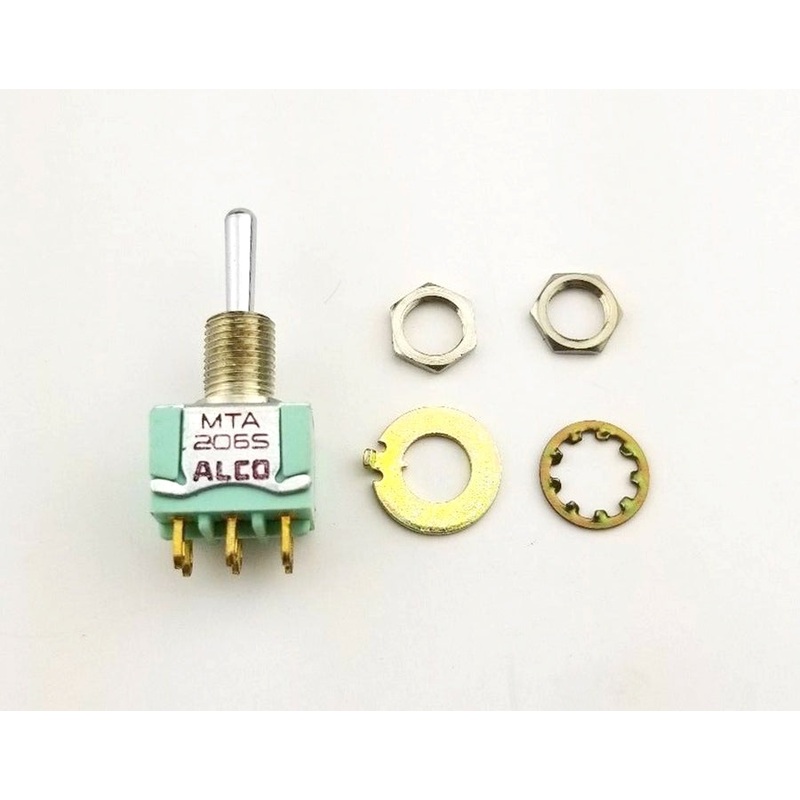Alcoswitch MTA206S, DPDT (ON)-OFF-(ON), Round Bat Mini Toggle 6A@125V, 4A@28V DC
