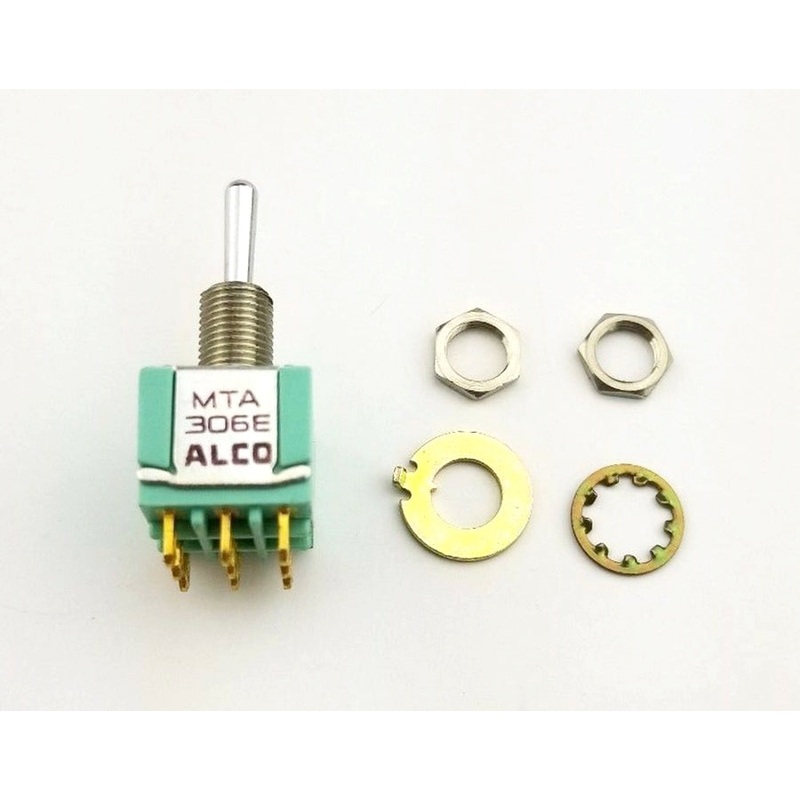 Alcoswitch MTA306E, 3PDT ON-OFF-ON, Round Bat Mini Toggle 6A@125V, 4A@28V DC