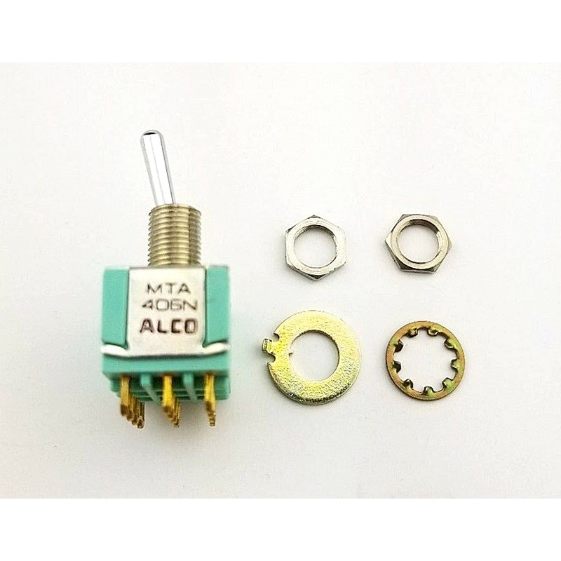 Alcoswitch MTA406N, 4PDT ON-ON, Round Bat Mini Toggle 6A@125V, 4A@28V DC