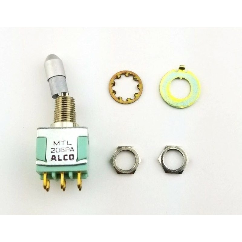 Alcoswitch MTL206PA, SP3T ON-ON-ON, Locking Bat Mini Toggle 6A@125V, 4A@28V DC