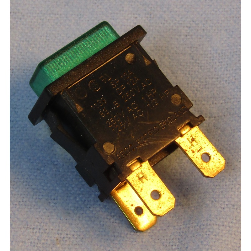Philmore 30-832 SPST ON-OFF, Push ON / Push OFF Green Lighted Push Button Switch