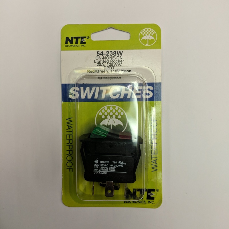 SPDT on on 20A 125V Waterprf Rd/Gn 54-238W