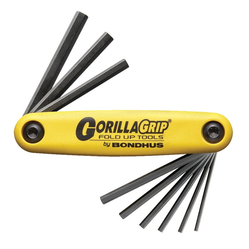 12591, Bondhus 9 Piece GorillaGrip Standard Hex Key Fold Up Set ~ 0.050″ to 3/16″
