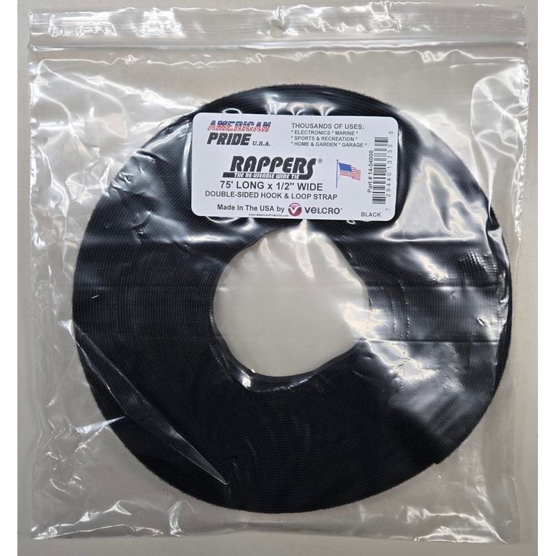 14-04000, American Pride 75’L X 1/2″W Spool Rappers Hook & Loop, Black