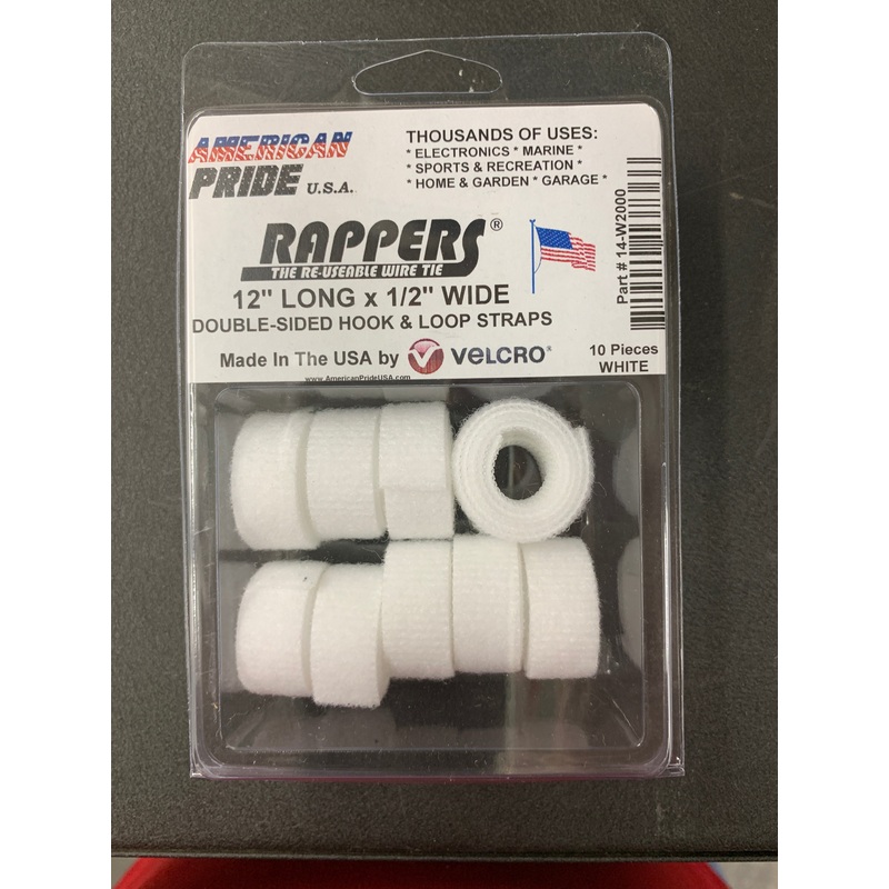 14-W2000, American Pride 12″L x 1/2″W, White Rappers Hook & Loop, 10pk