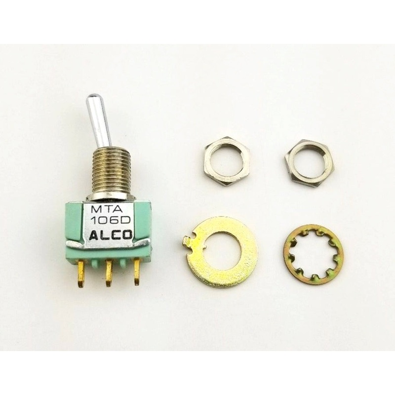 Alcoswitch MTA106D, SPDT ON-ON, Round Bat Mini Toggle 6A@125V, 4A@28V DC