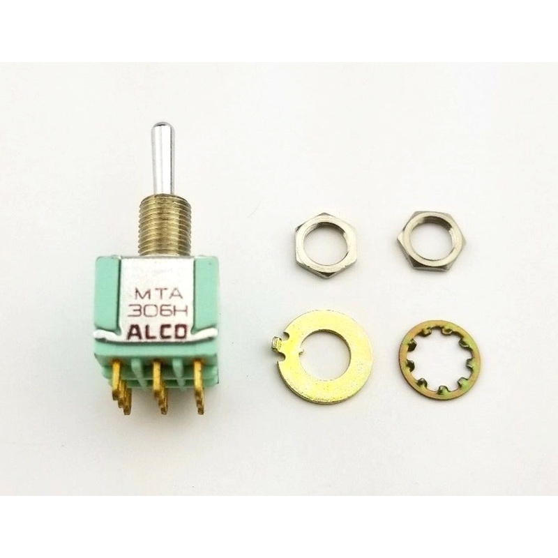 Alcoswitch MTA306H, 3PDT ON-OFF-(ON), Round Bat Mini Toggle 6A@125V, 4A@28V DC