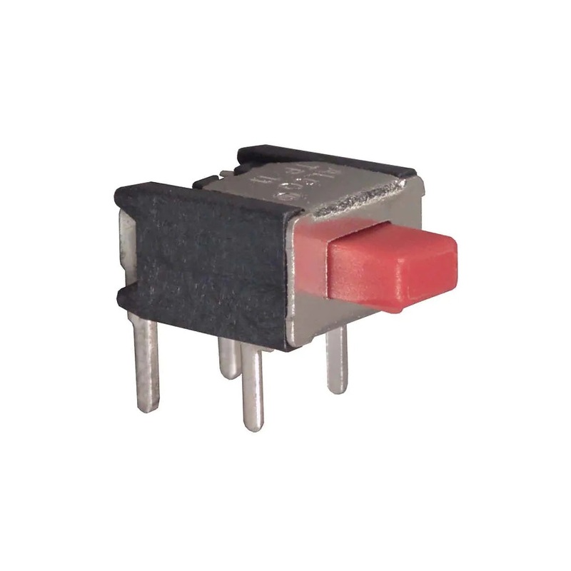 Alcoswitch TP11CGRA2 SPST OFF-(ON) Momentary, Right Angle RED Push Button 0.4VA