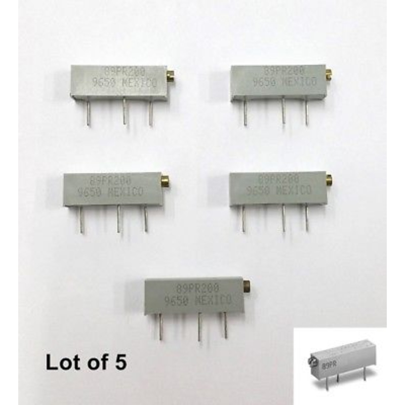 Lot of 5 BI 89PR200 200 Ohm 20 Turn, 3/4″ Rectangular Trimmer Potentiometer