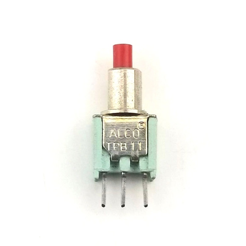 Alcoswitch TPB11FGPC2, SPDT ON-(ON) Momentary, PC Mount RED Push Button 0.4VA