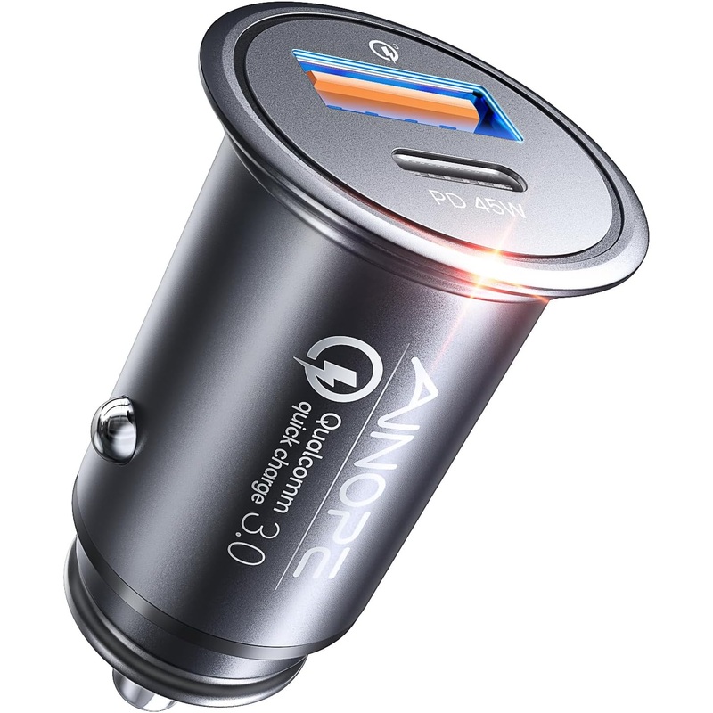 Cig to USB A &C 67.5W 99% Invisible Super Mini Car Charger USB C Fast Charging, All Metal Cigarette Lighter Adapter PD&QC Type C Car Charger Adapter for iPhone 16.