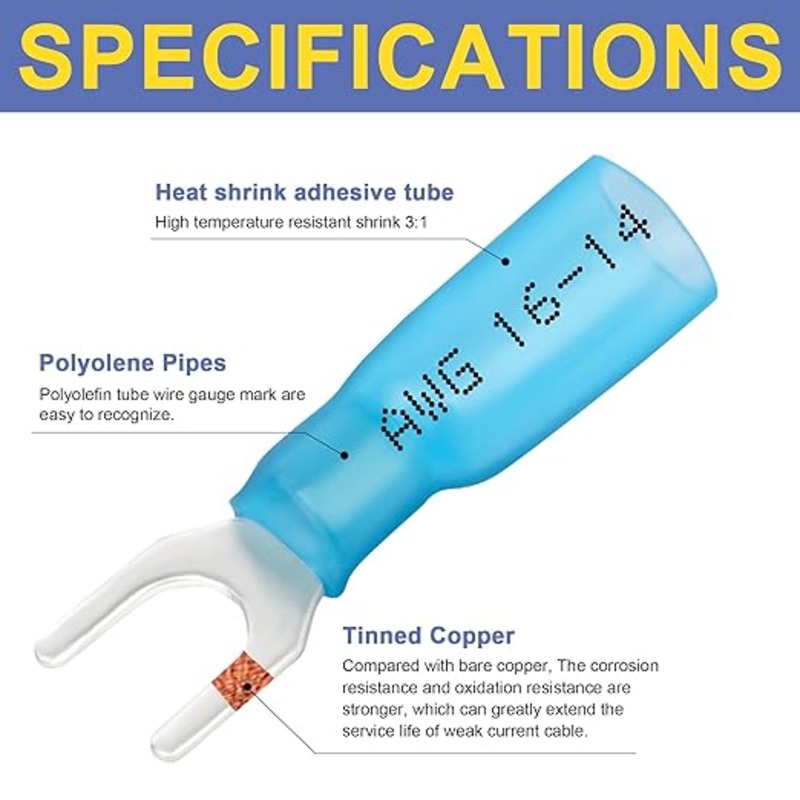 MVO 770222L-10 Heat Shrink Insulated Spade Terminal 16-14 AWG #10 Blue 10pk