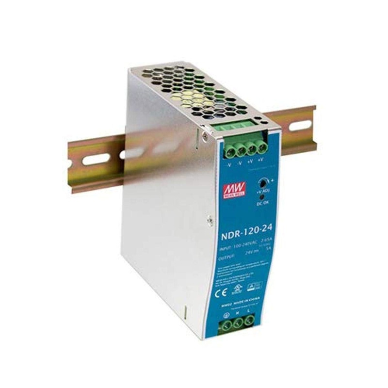 NDR-120-24:24V/5A Single Output Industrial DIN Rail Power Supply, 24 Volts 5 Amps 120 Watts