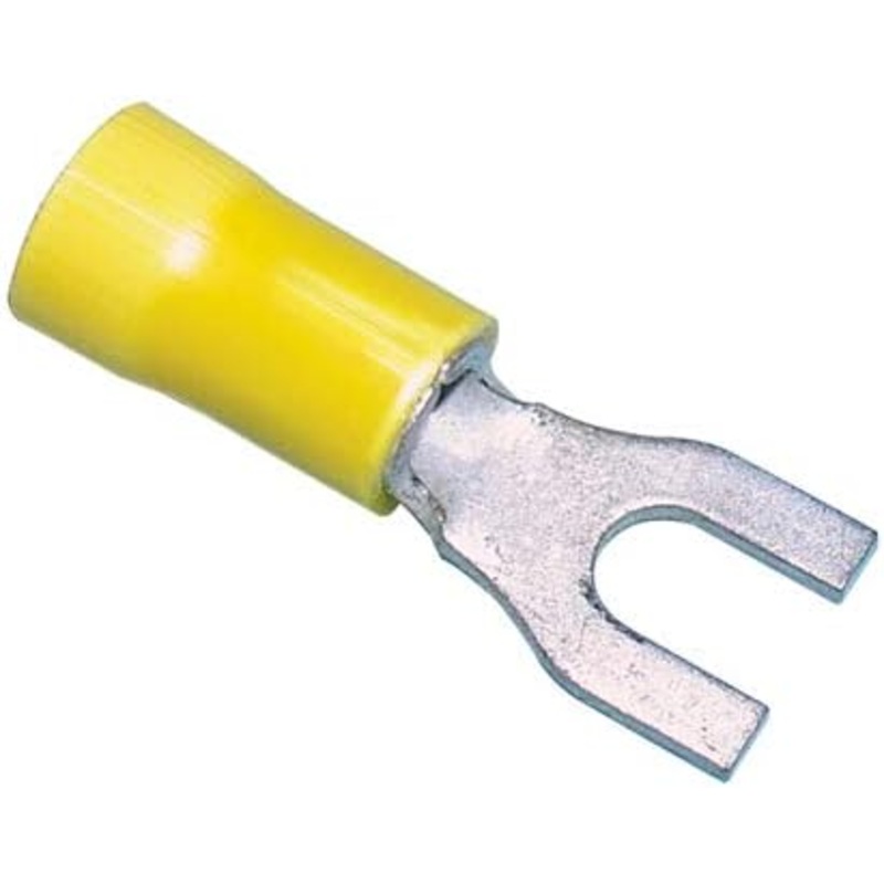 (2649) #8 Stud Yellow Vinyl Insulated Block Fork Terminals 12-10AWG ~ 50 Pack