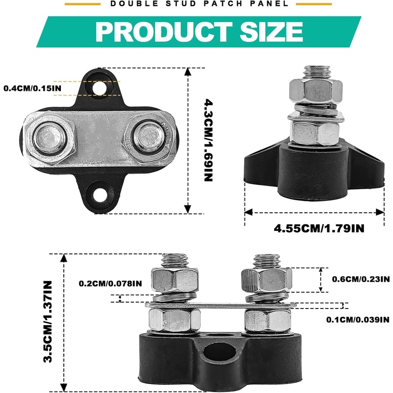 IS-10MM-2B, MVO 12V 250A Battery Power Distribution Block 3/8″ Black Dual Studs