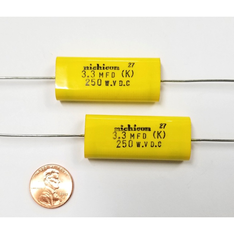 Lot of 2 NEW Nichicon 3.3uF 250V DC Metallized Polyester Film Capacitors 2E335K
