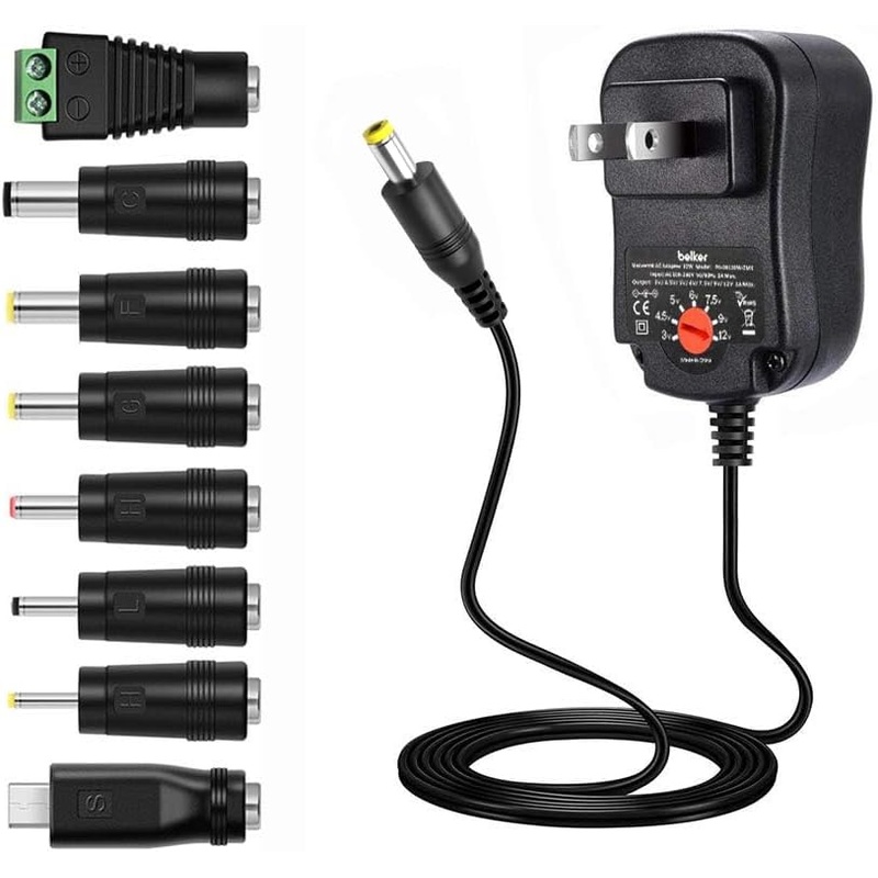 MVDC3-12-2A ADJ, MVO 12W 3V 4.5V 5V 6V 7.5V 9V 12V Adjustable Voltage Universal AC/DC Adapter Power Supply for Household Electronics, Micro USB – 1A Max.